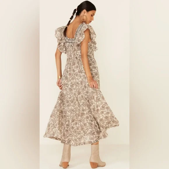 Free People Bonita Smocked Floral Cream Dress - Picture 6 of 9